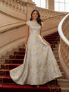 Round Neck Short Sleeves Jacquard Formal Dress