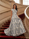 Round Neck Short Sleeves Jacquard Formal Dress