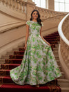 Round Neck Short Sleeves Jacquard Formal Dress