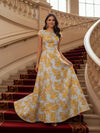Round Neck Short Sleeves Jacquard Formal Dress