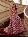 Round Neck Short Sleeves Jacquard Formal Dress