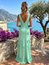 V Neck Sheath Long Formal Dresses with 3D Flowers