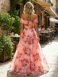 Organza A Line Off the Shoulder Floral Print Formal Dresses