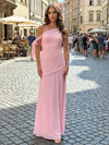 Chiffon Sheath One Shoulder Pleated Formal Dresses