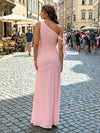 Chiffon Sheath One Shoulder Pleated Formal Dresses