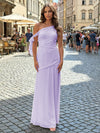 Chiffon Sheath One Shoulder Pleated Formal Dresses