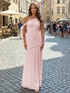 Chiffon Sheath One Shoulder Pleated Formal Dresses