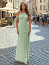 Chiffon Sheath One Shoulder Pleated Formal Dresses