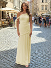 Chiffon Sheath One Shoulder Pleated Formal Dresses