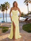 Elastic Mesh Sheath Strapless Side Slit Formal Dresses