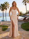 Elastic Mesh Sheath Strapless Side Slit Formal Dresses