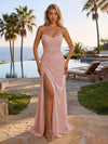 Elastic Mesh Sheath Strapless Side Slit Formal Dresses