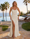 Elastic Mesh Sheath Strapless Side Slit Formal Dresses