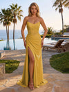 Elastic Mesh Sheath Strapless Side Slit Formal Dresses