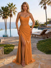 Elastic Mesh Sheath Strapless Side Slit Formal Dresses