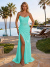 Elastic Mesh Sheath Strapless Side Slit Formal Dresses
