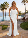 Elastic Mesh Sheath Strapless Side Slit Formal Dresses