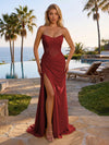 Elastic Mesh Sheath Strapless Side Slit Formal Dresses