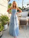 Tulle A Line Strapless Bow Formal Dresses