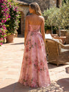 Tulle A Line Strapless Floral Print Formal Dresses