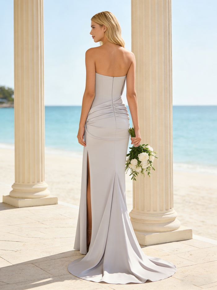 Satin Mermaid Sweetheart Pleated Bridesmaid Dresses