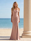 Satin Mermaid Off the Shoulder Pleated Bridesmaid Dresses