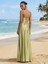 Satin A Line Spaghetti Straps Pleated Formal Dresses