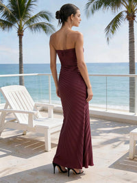 Satin A Line Strapless Pleated Formal Dresses