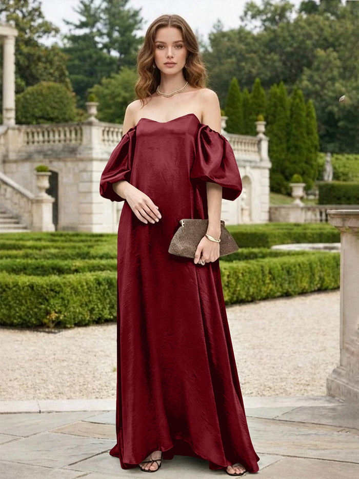Satin A Line Off the Shoulder Pleated Formal Tent/ Trapeze Dresses