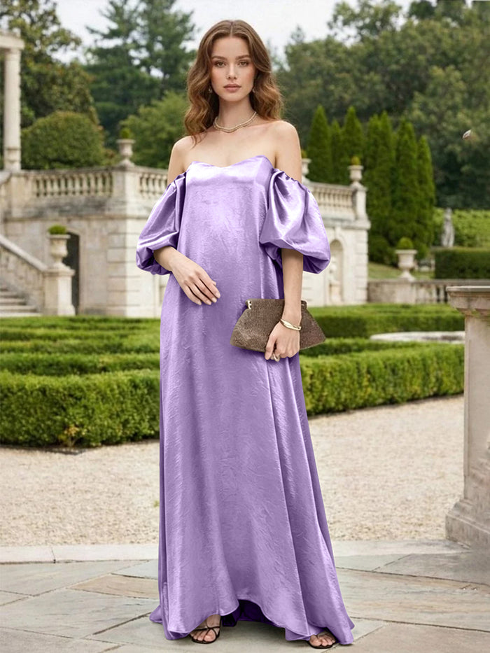 Satin A Line Off the Shoulder Pleated Formal Tent/ Trapeze Dresses