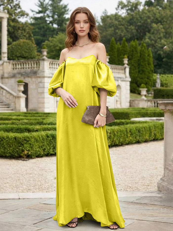 Satin A Line Off the Shoulder Pleated Formal Tent/ Trapeze Dresses