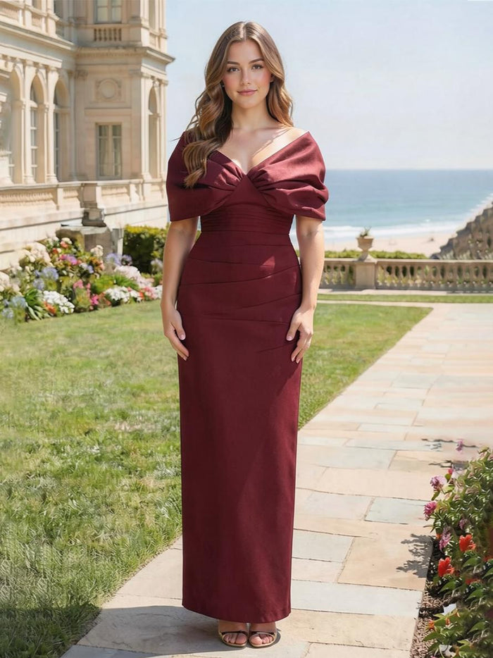 Satin Bodycon Off the Shoulder Formal Dresses with Slit