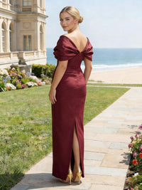 Satin Bodycon Off the Shoulder Formal Dresses with Slit