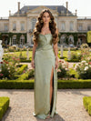 Satin Bodycon Strapless Formal Dresses with Slit