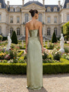 Satin Bodycon Strapless Formal Dresses with Slit