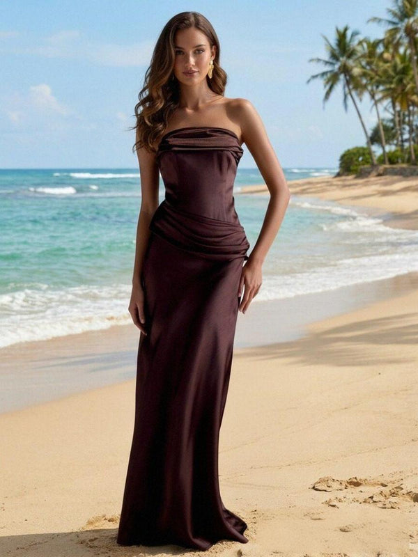 Satin Bodycon Strapless Pleated Formal Dresses