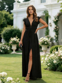 Chiffon A Line Ruffles Formal Dresses with Slit