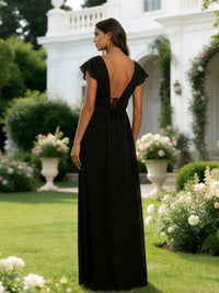 Chiffon A Line Ruffles Formal Dresses with Slit