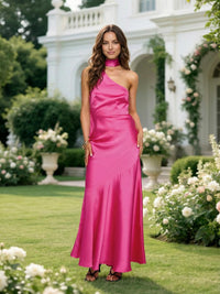 Satin Bodycon Halter Pleated Formal Dresses