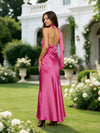 Satin Mermaid Halter Pleated Formal Dresses