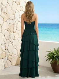 Chiffon A Line Strapless Tiered Bridesmaid Dresses