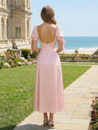 Satin A Line Sweetheart Pleated Formal Dresses with Bow