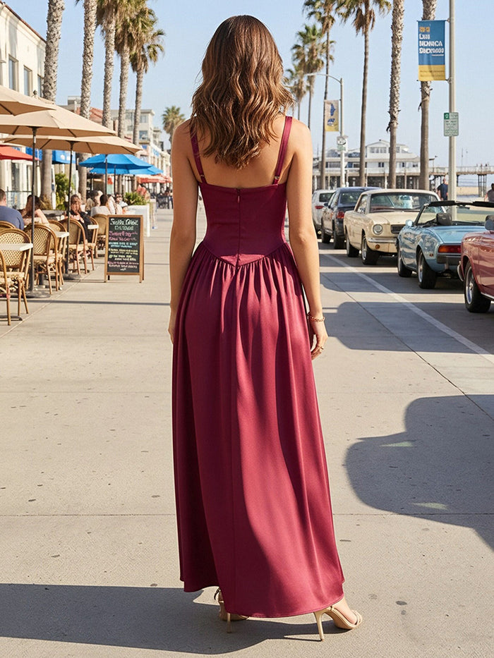 A Line Spaghetti Straps Satin Semi Formal Dresses