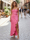 Strapless Ruffled Satin Formal Dresses with Slit