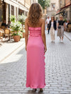 Strapless Ruffled Satin Formal Dresses with Slit
