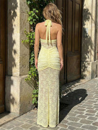 Tulle Halter Mermaid Pleated Formal Dresses