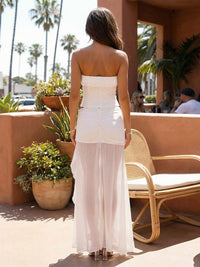 Jersey Strapless Formal Dresses with Slit