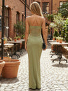 Satin Lace Spaghetti Straps Formal Dresses