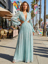 Glitter Tulle V Neck Pleated Formal Dresses