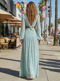 Glitter Tulle V Neck Pleated Formal Dresses